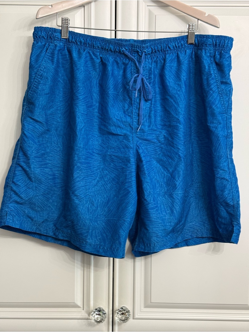 Acx Men's Size XL Quick-Dry Blue Leaf Print Drawstring Swim Trunks Surf Beach